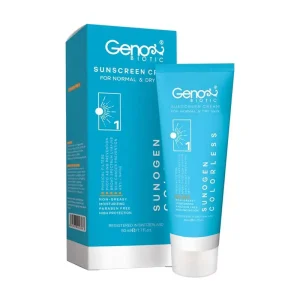 کرم ضد آفتاب بی رنگ پوست های خشک و معمولی SPF50 ژنوبایوتیک 50 میلی لیتر 1 کرم ضد آفتاب بی رنگ پوست های خشک و معمولی SPF50 ژنوبایوتیک 50 میلی لیتر